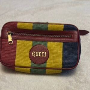 Gucci Red and Yellow Belt Bag with Vintage Stripe Design